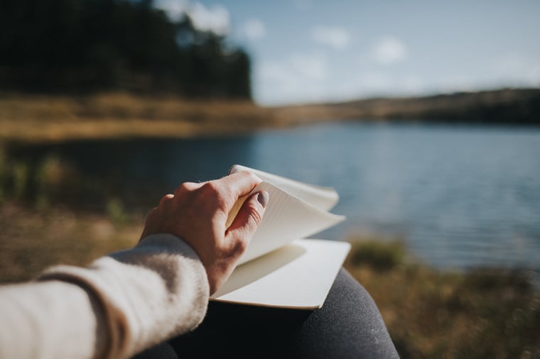 notebook at lake